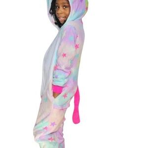 Colorful Star Unicorn Onesie Unicorn Fuzzy One Piece Pajama For Kids